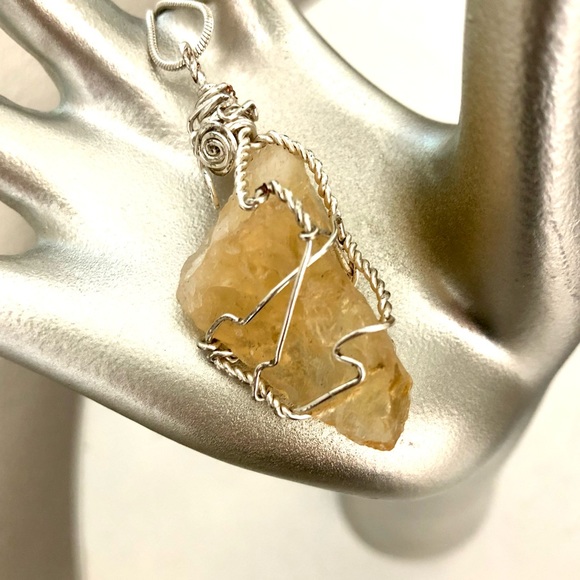 Vintage Raw Citrine Crystal Pendant Silver Necklace - Picture 15 of 15